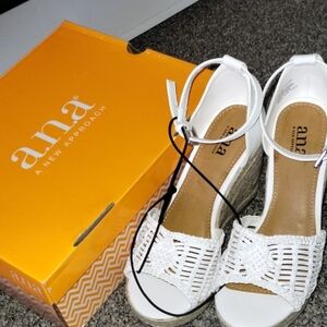 a.n.a Elegant White Wedge Sandals